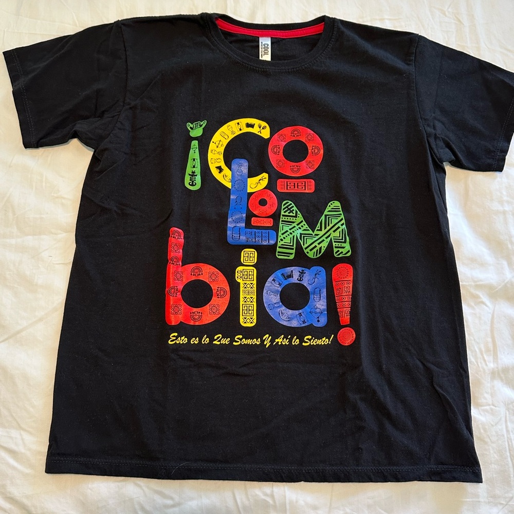 Black Graphic T-Shirt with Colorful Colombia Design